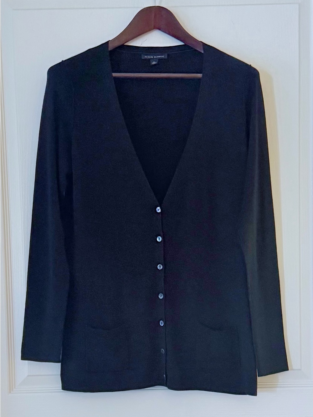 Banana Republic Silk/Cotton Navy V-Neck Button Cardigan